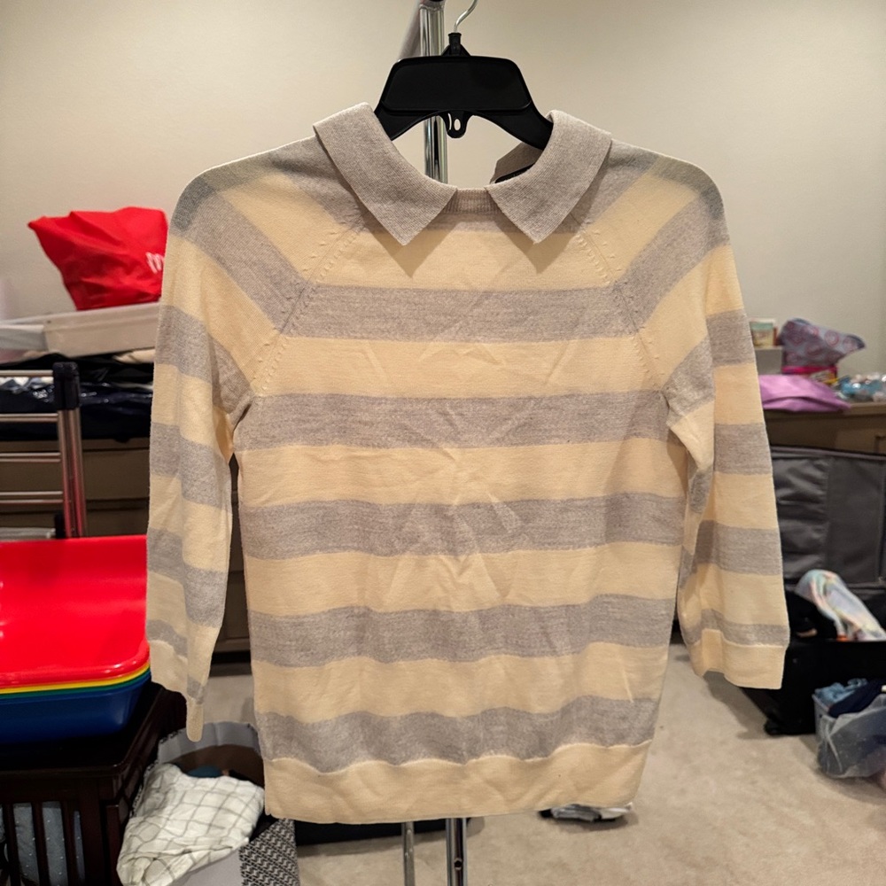 J. Crew Yellow and Grey Striped Sweater